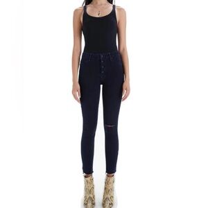 MOTHER The Pixie Ankle Fray Hem Jeans Holding Hands/Dark Blue Sz 30